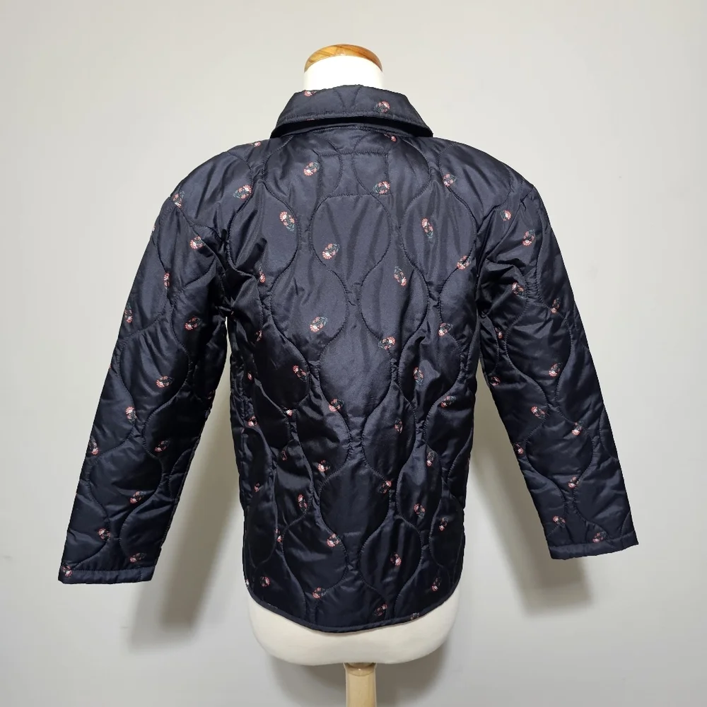 Old Navy Girls Large Quilted Floral Barn Jacket Black